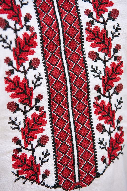 Чоловіча вишиванка  з червоним орнаментом Дуб 17201234  льон (2XL)112-116 біла