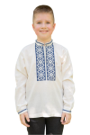 Вишиванка для хлопчика лляна Традиційна дитяча 3301234 льон 92см молочна з синім орнаментом