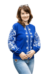 Лляна вишиванка жіноча Пташки на квітах  3020411 льон (L)96 синя