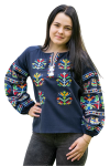 Лляна жіноча вишиванка з барвистим етнічним малюнком 48020411 льон (2XL)112-116 темно-синя