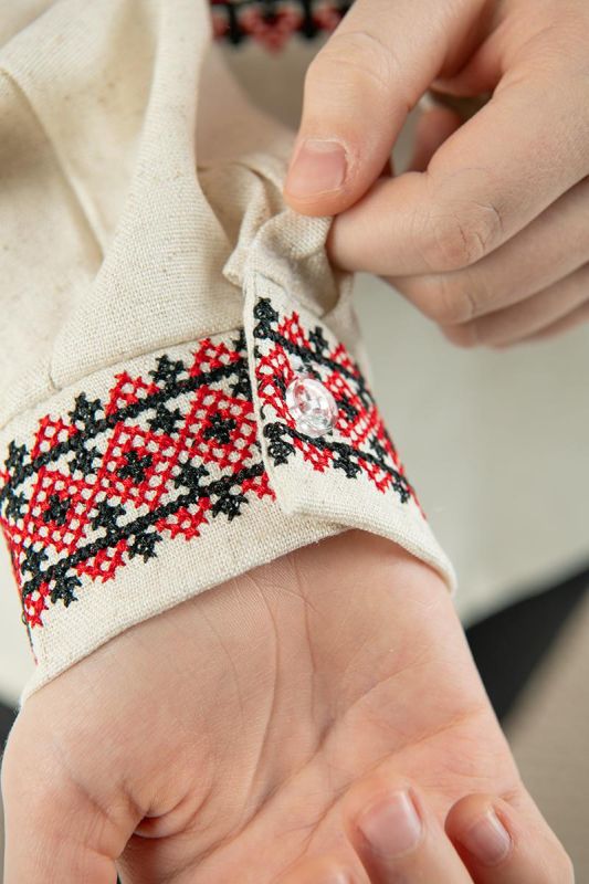 Вишиванка для хлопчика лляна Українські традиції з червоно-чорним орнаментом 73601234 льон 146см натуральний колір