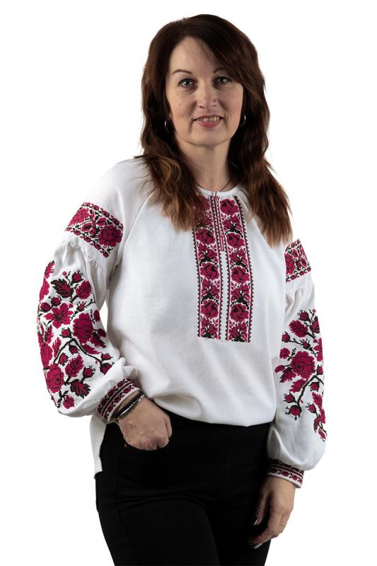 Вишиванка жіноча лляна Червоні Троянди 654020411 льон (L)96-100 біла
