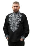 Вишиванка лляна чоловіча Чорна Оксамит 12101234 льон (3XL)120 з білим візерунком