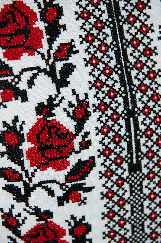 Вишиванка блузка лляна для дівчинки орнамент з трояндами 515050411 льон 128см біла