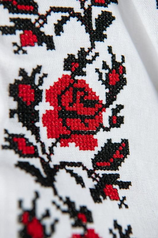 Вишиванка блузка лляна для дівчинки орнамент з трояндами 515050411 льон 152см біла