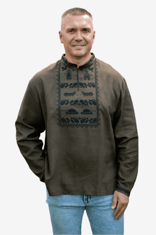 Вишиванка чоловіча Мужність лляна 191301234 льон  (2XL)112-116 хакі