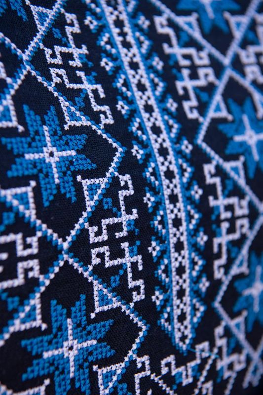 Вишиванка жіноча лляна Темно-синя Класика 358020411 льон (S)80-84 з біло-блакитним орнаментом