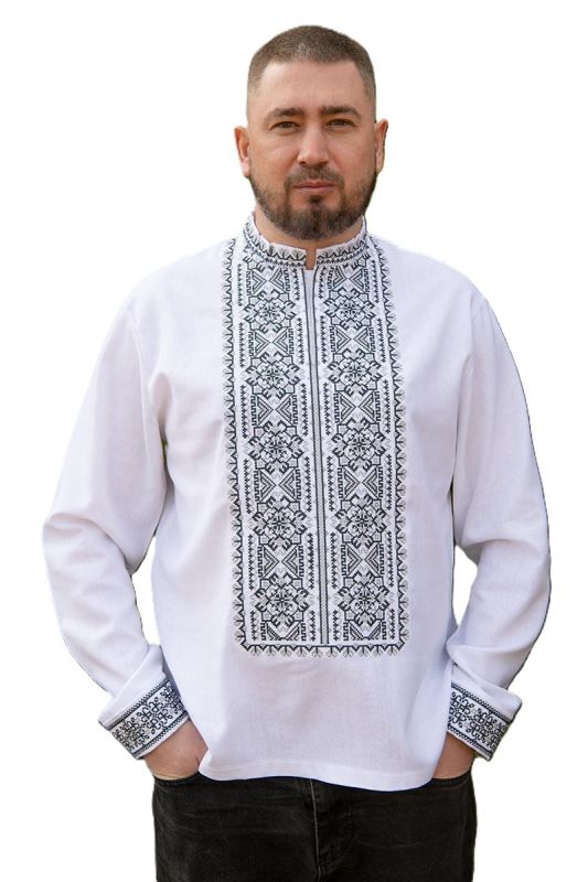 Чоловіча вишиванка лляна на свято  75201234 льон (L)96-100 біла