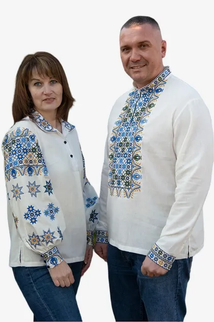 Парні вишиванки жіноча і чоловіча Святкові 1658020411 льон (2XL)112-116 молочні