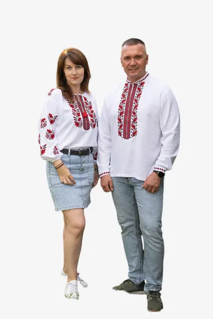 Вишиванки парні лляні жіноча і чоловіча Дуб і Калина 8658020411 льон (XL)104-108 білі