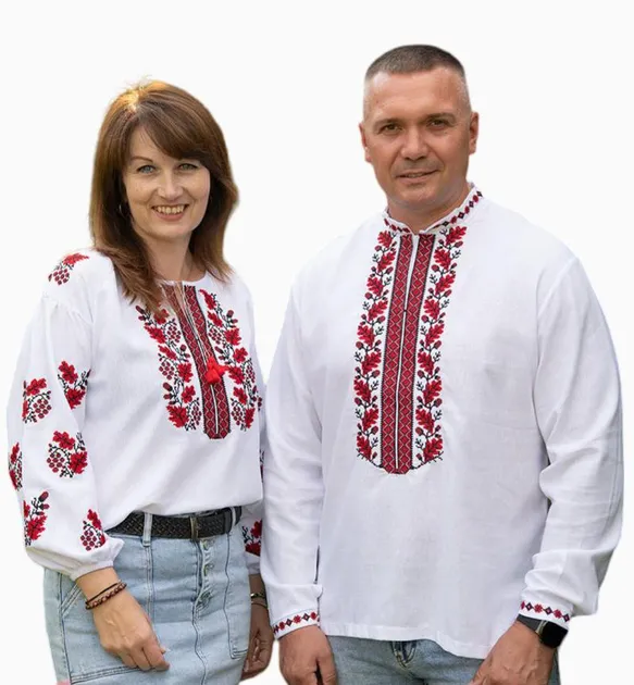 Вишиванки парні лляні жіноча і чоловіча Дуб і Калина 8658020411 льон (XL)104-108 білі