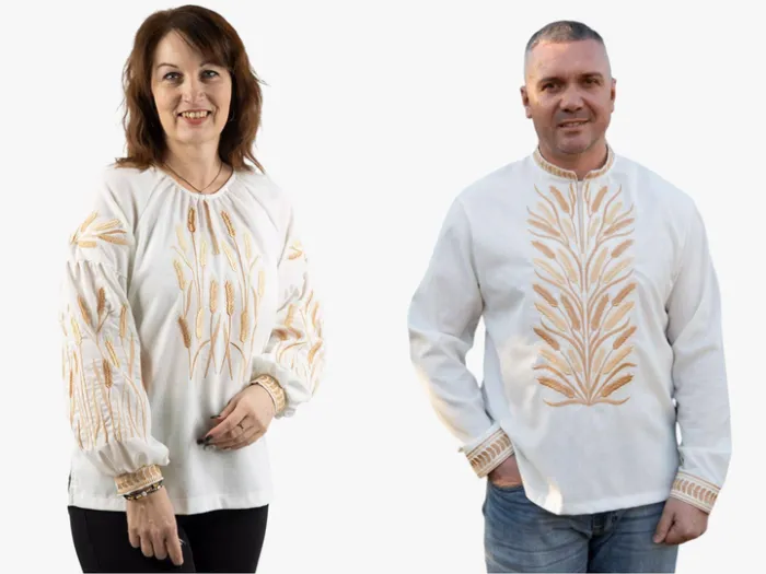 Вишиванки парні лляні жіноча і чоловіча Колоски 5658020411 льон (XL)104-108 молочні