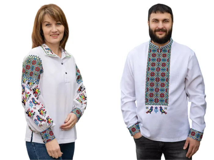 Парні вишиванки жіноча і чоловіча з голубами 3658020411 льон (2XL)112-116 білі