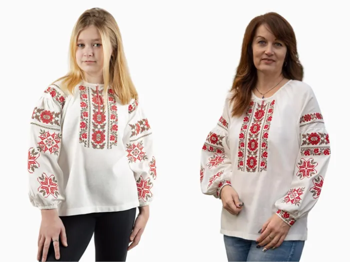 Вишиванки мама і дочка Класичні сімейні парні 28020411 льон жіноча (М)88-92 для дівчинки 110см молочні