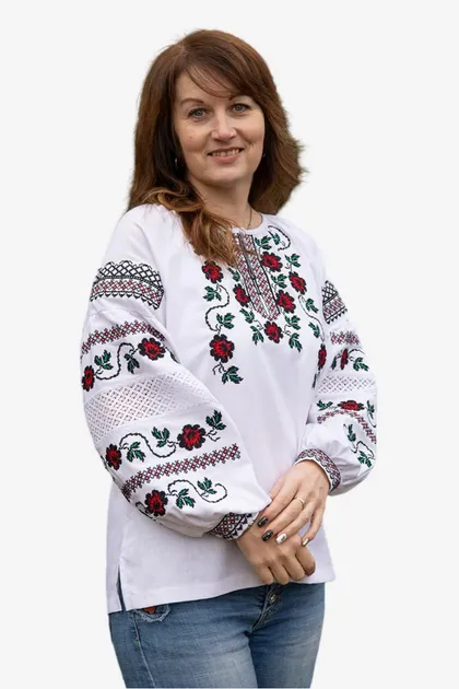 Вишиванки сімейні для мами і доньки Квіти парні 48020411 льон жіноча (М)88-92 для дівчинки 110см білі