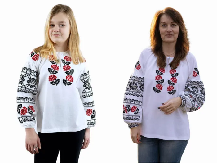 Сімейні вишиванки мама і дочка Калина парні 38020411 льон жіноча (М)88-92 для дівчинки 152см білі