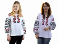 Сімейні вишиванки мама і дочка Калина парні 38020411 льон жіноча (М)88-92 для дівчинки 158см білі