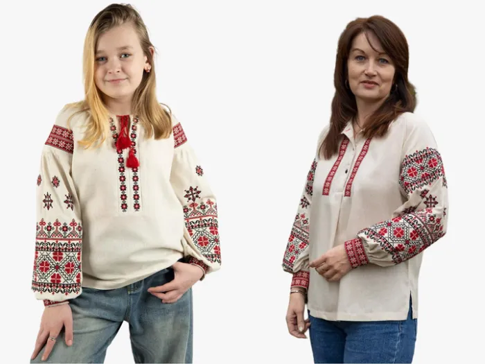 Сімейні вишиванки мама і донька Україночки парні 198020411 льон жіноча (М)88-92 для дівчинки 164см натуральний колір