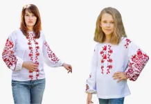 Сімейні вишиванки для мами і доньки Жар птиця парні 368020411 льон жіноча (М)92 для дівчинки 164см білі