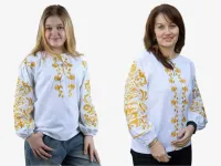 Сімейні вишиванки для мами і доньки Здійснення мрій парні 4368020411 льон жіноча (М)92 для дівчинки 140см білі з жовтою вишивкою