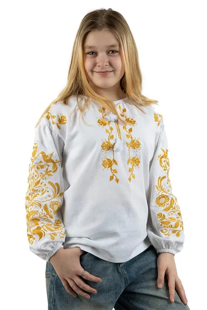 Сімейні вишиванки для мами і доньки Здійснення мрій парні 4368020411 льон жіноча (М)92 для дівчинки 116см білі з жовтою вишивкою