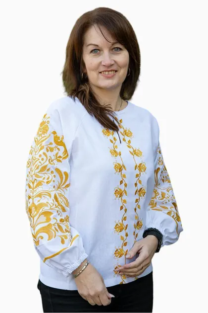 Сімейні вишиванки для мами і доньки Здійснення мрій парні 4368020411 льон жіноча (М)92 для дівчинки 116см білі з жовтою вишивкою