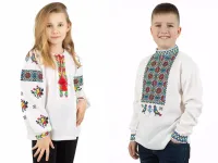 Сімейні вишиванки для братика і сестрички Барвисті лляні парні 65050411 льон 140см для хлопчика і для дівчинки білі