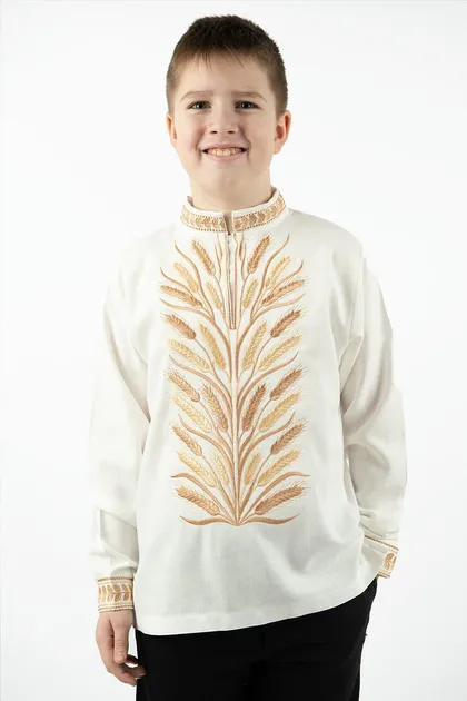 Парні вишиванки братик і сестричка лляні Золота пшеничка 35050411 льон 128см для хлопчика і для дівчинки молочні