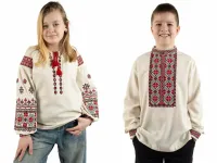 Парні вишиванки для братика і сестрички Українські традиції лляні сімейні 75050411 льон 140см для хлопчика і для дівчинки світло-бежеві