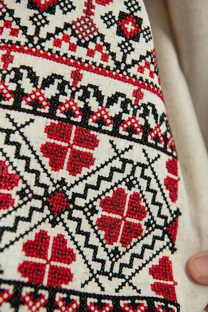 Парні вишиванки для братика і сестрички Українські традиції лляні сімейні 75050411 льон 152см для хлопчика і для дівчинки світло-бежеві