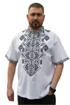 Лляна чоловіча вишиванка короткий рукав з чорним орнаментом 82801234 льон  (XL)104-108 біла 