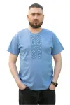 Літня чоловіча вишиванка Орнамент бавовняна з коротким рукавом 435706234 фулікра (M)88-92 джинсова