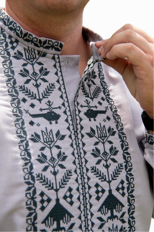 Вишиванка чоловіча лляна Захисник 72101234 льон  (3XL)120 сіра