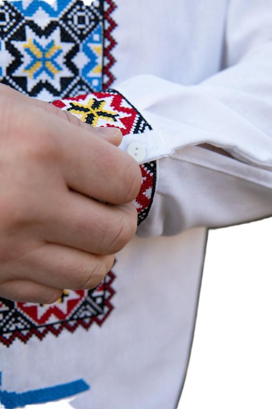 Чоловіча вишиванка лляна Барвисний орнамент  5201234 льон  (3XL)120 біла