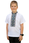Вишиванка лляна для хлопчика Орнамент з коротким рукавом 06234 льон 146см біла