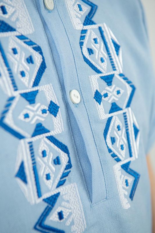 Вишиванка підліткова для хлопчика лляна літня з коротким рукавом на гудзиках 062341 льон 164см блакитна
