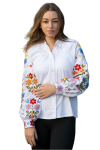 Блузка жіноча лляна з вишивкою  Квіти 9458020411 льон (2XL)112-116 біла