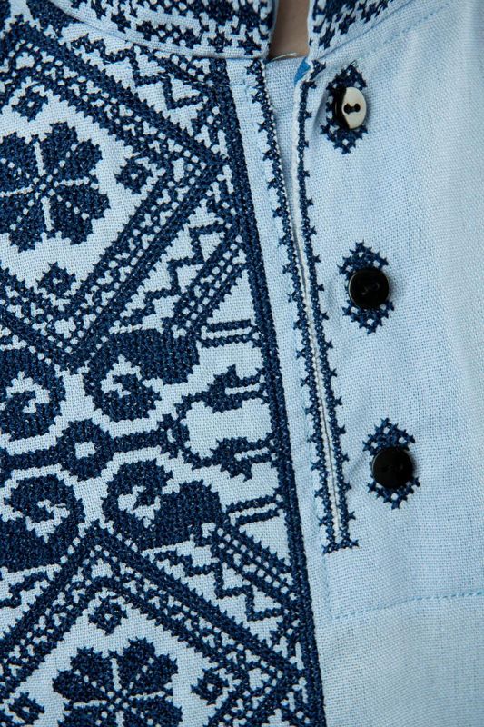 Вишиванка для хлопчика лляна дитяча ошатна сорочка 701234 льон 110см блакитна з етнічним орнаментом