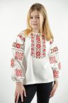 Вишиванка дитяча для дівчинки Класична з червоними квітами 310411 льон 110см молочна