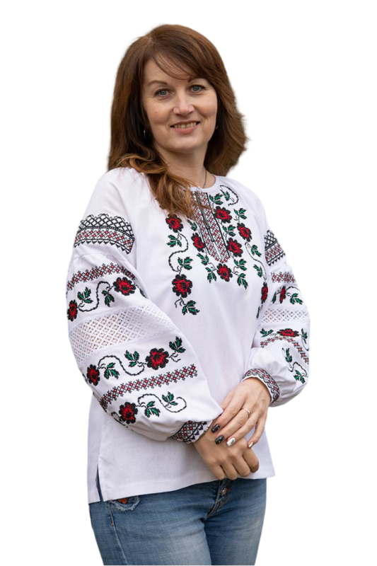Вишиванка жіноча лляна Квіти 54020411 льон  (XL)104-108 біла
