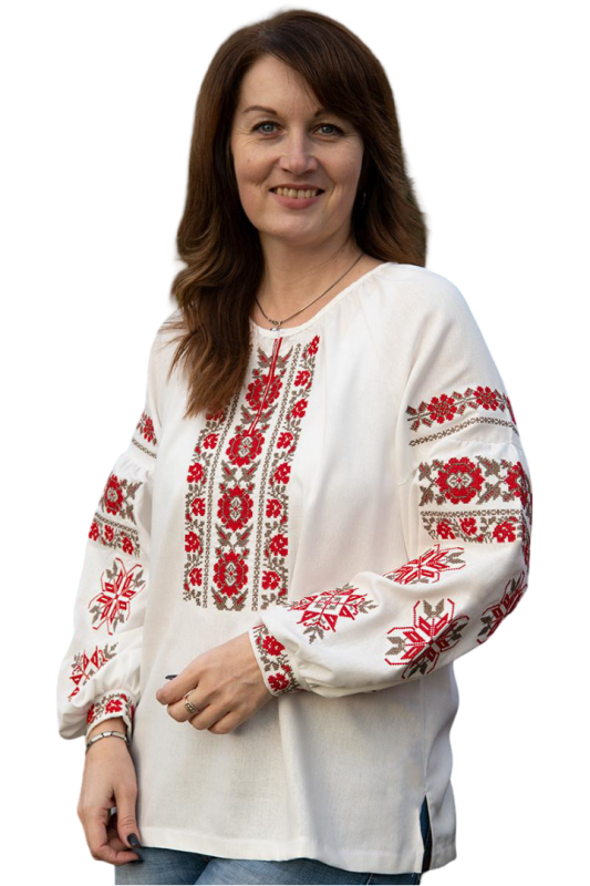 Вишиванка жіноча лляна Класична 354020411 льон (M)88-92 молочна