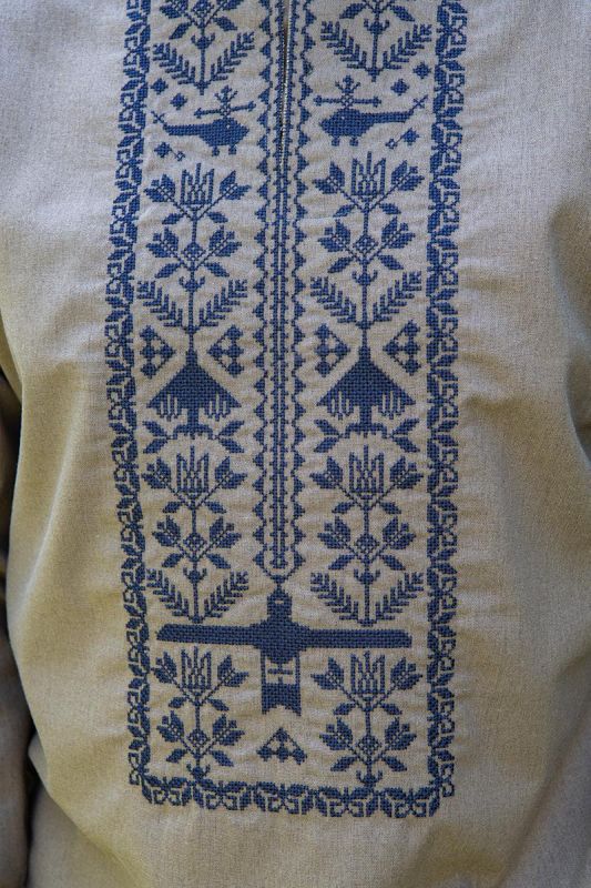 Вишиванка чоловіча лляна Захисник 52101234 льон  (3XL)120 хакі