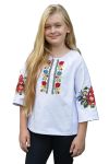 Вишиванка лляна для дівчинки Барвисті квіти дитяча блузка з орнаментом 120411 льон 116см біла