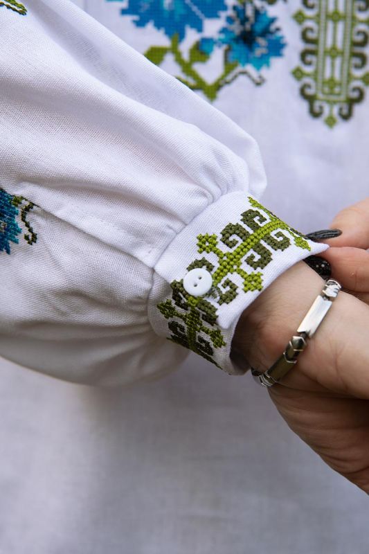Вишиванка жіноча лляна Волошки з блакитним візерунком 454020411 льон (M)88-92) біла