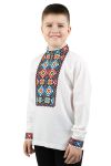 Лляна підліткова вишиванка для хлопчика з барвистим орнаментом 03234 льон 152см біла