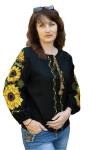Лляна жіноча вишиванка Соняшники 9020411 льон  (L)96 чорна