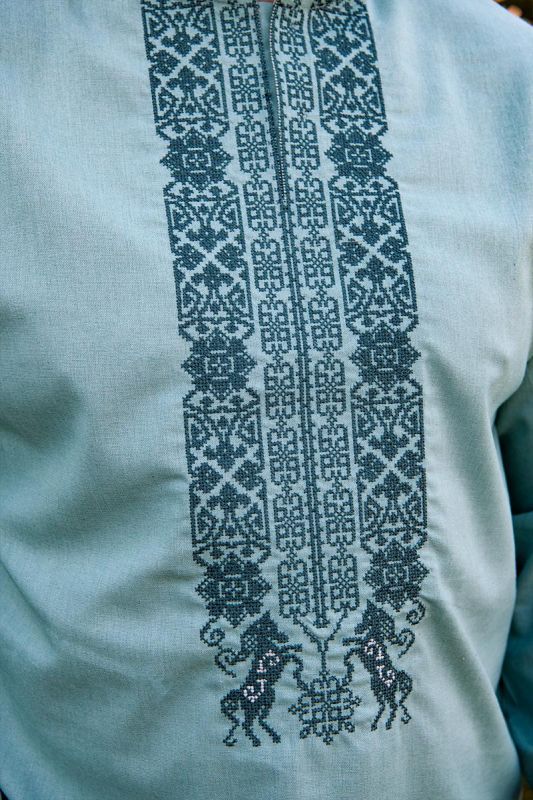 Чоловіча вишиванка Орнамент з узором спереду і на спині 201234 льон (3XL)120  сіро-зелена