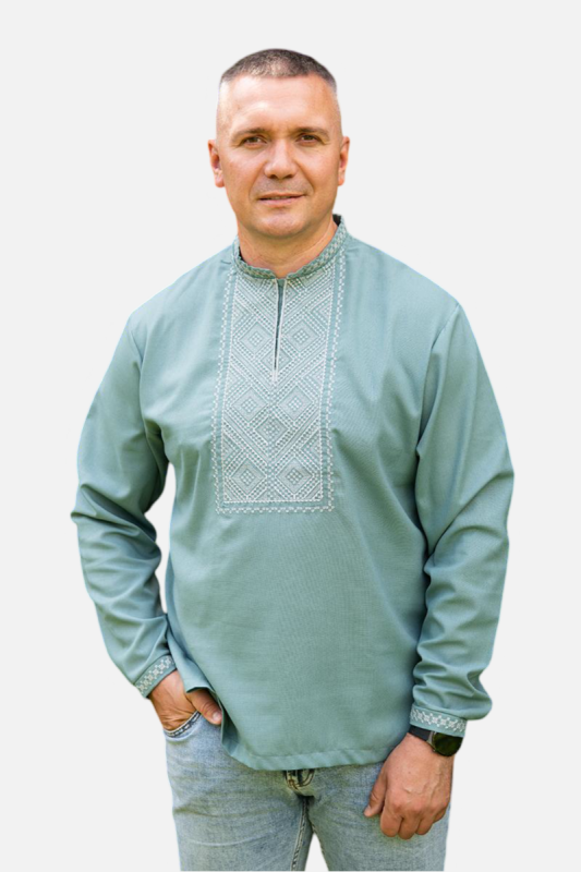 Чоловіча вишиванка лляна Гармонія 4201234 льон  (3XL)120  сіро-зелена