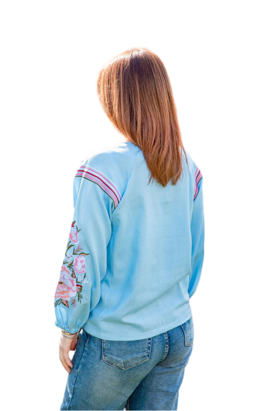 Жіноча вишиванка лляна Чарівні квіти 6020411 льон (XL)104 блакитна
