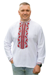 Чоловіча вишиванка  з червоним орнаментом Дуб 17201234  льон (2XL)112-116 біла